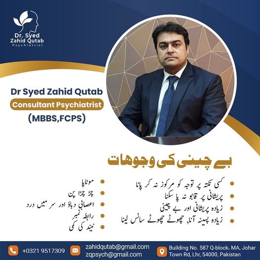 Dr Syed Zahid Qutab poster on Anxiety