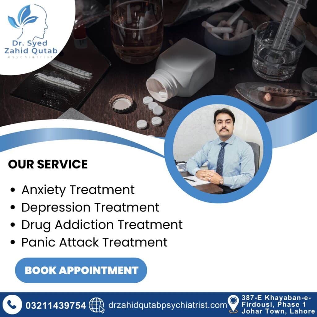 poster of Dr Zahid Qutab who is psychiatrist in Lahore telling what services are providing by him